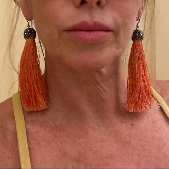 Fashion Earrings crystal top with orange tassels! - Picture 3 of 3
